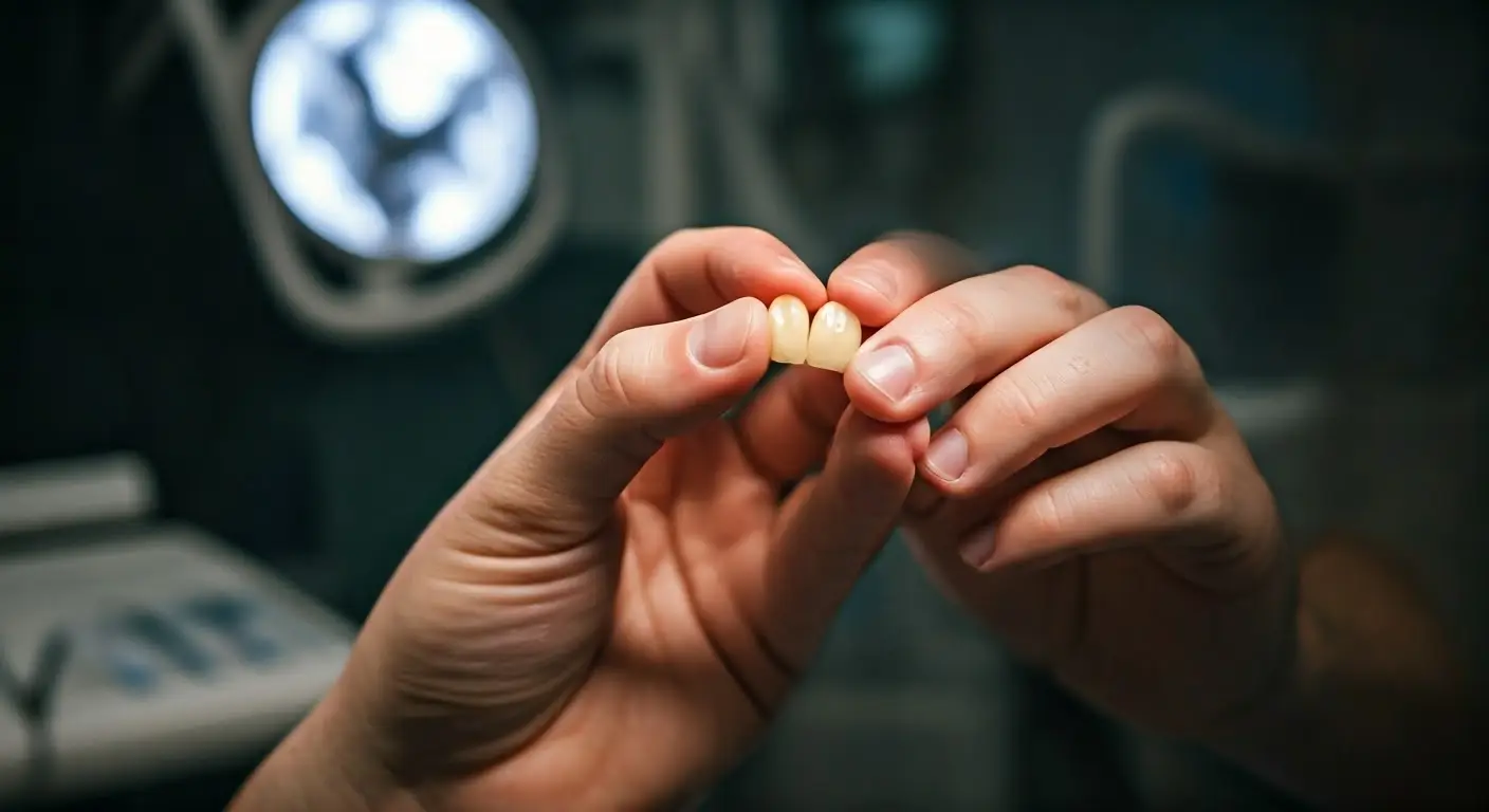 Dentist holding a dental crown