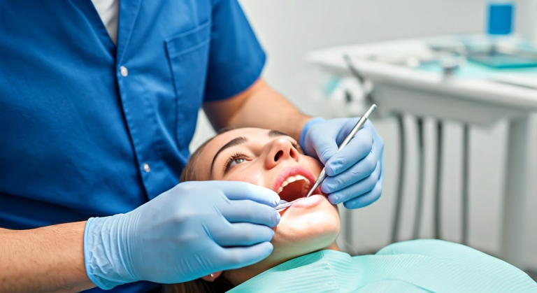 Friendly dentist attending to a young patient at Mission Viejo Dental Clinic