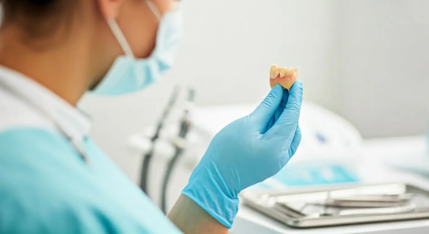 Dentist examining a dental crown